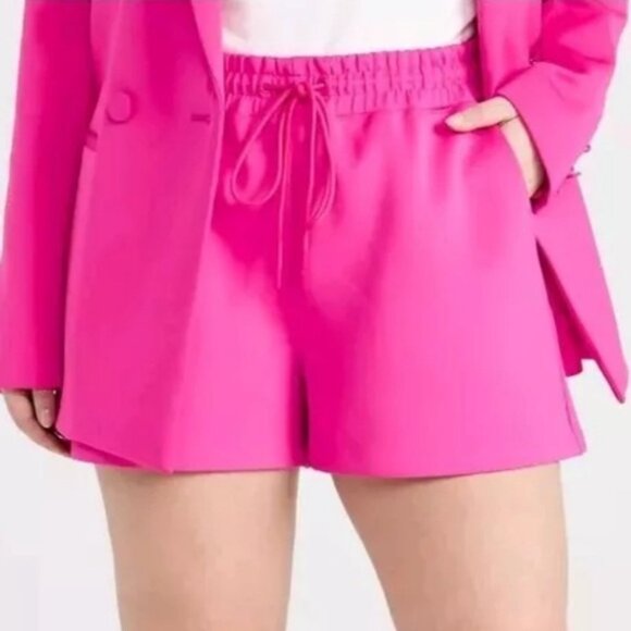 NWT GOOD AMERICAN‎ Scuba Drawstring Shorts HIGH WAISTED FUCHSIA PINK Size 5 - Picture 1 of 15